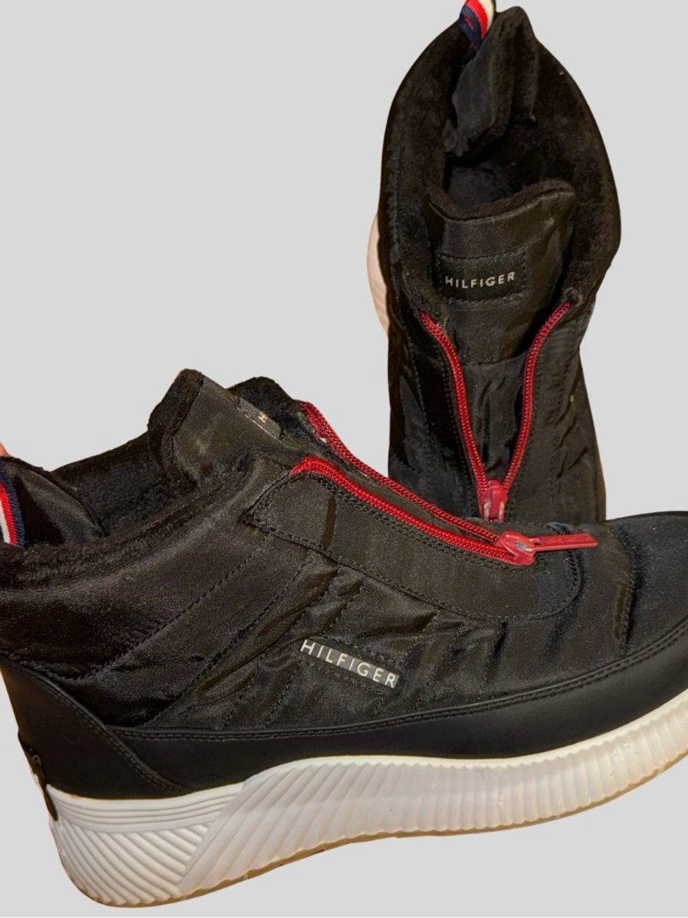 Tommy Hilfiger Black Winter Boots with Red Zip